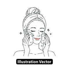 Woman Cleansing Face, Skincare Routine Illustration