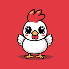 Cute Chick Illustration: A charming cartoon illustration of a fluffy, white chick with an endearing expression, set against a vibrant red backdrop. The design evokes a sense of warmth and playfulness.