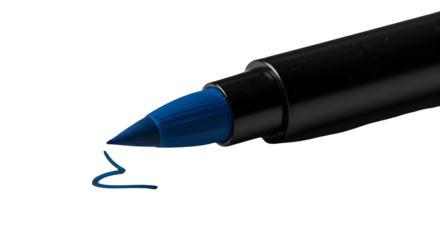Blue brush marker on black draws a line. Isolated, product photography, backdrops.