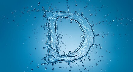 Letter D Made of Water Splash on Blue Background