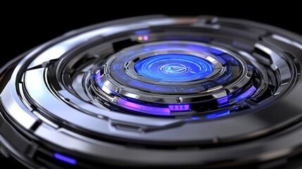 Futuristic Circular Interface with Blue Light and Metallic Texture for Technology Concepts and Design Elements