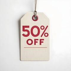 50% Sale Tag Isolated on White Background, Discount Label, Retail Promotion, Price Sticker, Shopping Sign