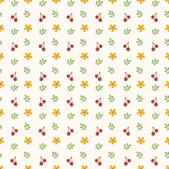  Cherry and flower seamless floral pattern