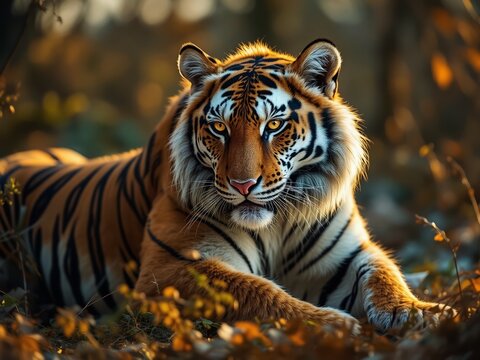 Powerful Siberian Tiger Portrait in Wilderness