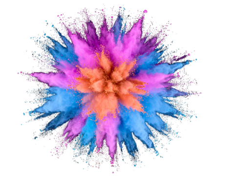  Abstract Rainbow Holi Powder Explosion with Dense Central Core, Transparent Background