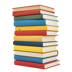 Stack of colorful books, isolated on transparent background