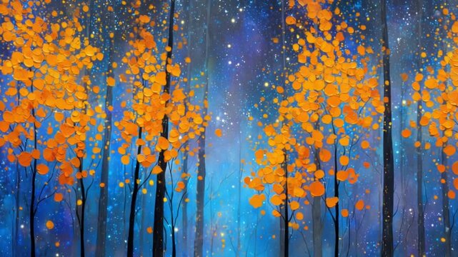 Autumnal forest at night, stylized