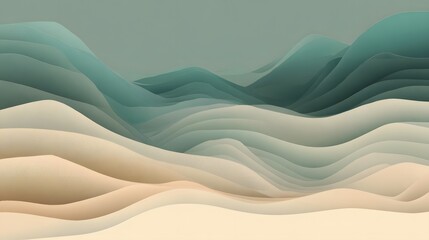 Minimal wave lines with layered gradient overlay in calming mint and beige tones 