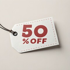 50% Off Sale Tag on White Background, Discount Sticker, Price Label, Shopping Promotion, Retail Banner
