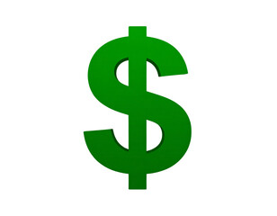 Fototapeta premium Flat Green Dollar Sign Icon with Bold Lines, Front View, isolated on transparent background