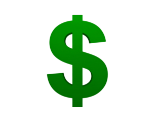 Flat Green Dollar Sign Icon with Bold Lines, Front View, isolated on transparent background