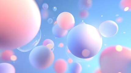 Rounded soft elements floating in gradient sky blue background with light flares 