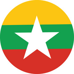 myanmar flag round icon with white star on yellow green and red stripes