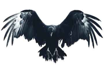 A majestic black bird with outstretched wings, exuding grace and power in mid-flight.