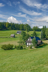 Landscape with traditional architecture in Jizera Mountains ,Czech Republic