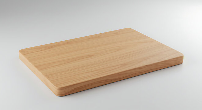 Minimalist Wooden Cutting Board Presentation: A High Angle Shot Perfect for Kitchenware Mockups and Food Photography Projects on Clean White