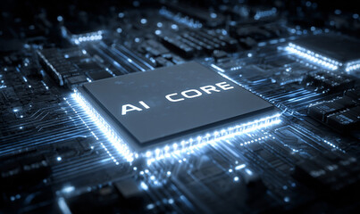 MICROCHIP AI CORE: ILLUMINAZIONE BLU SU CIRCUITO INTEGRATO