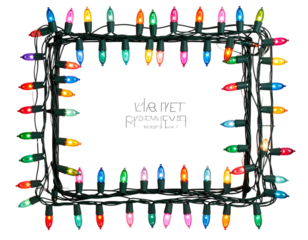  Vintage Holiday Lights Frame with Large Bulbs and Green Wire, Square Shape, isolated