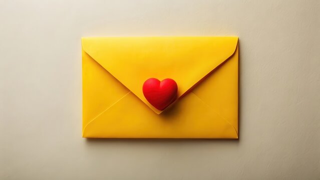 A vibrant yellow envelope, adorned with a small red heart, symbolizes a heartfelt message of love and affection