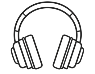 Minimalist Line Art Headphones Icon with Thin Black Outline, Front View, isolated