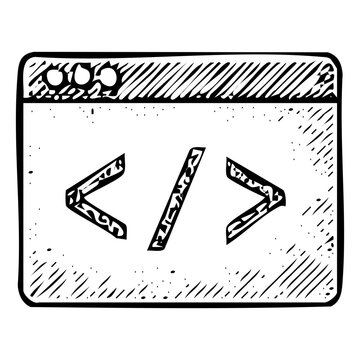 Code Window Hand-Drawn Vintage Development Icon