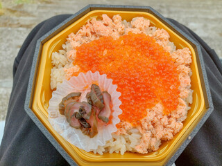 Bento box filled with salmon roe