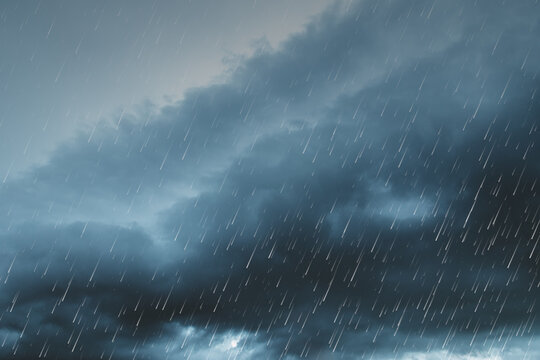 raining season. summer storm, dark sky cloudy heavy rain with thunder strike, weather in rainy season