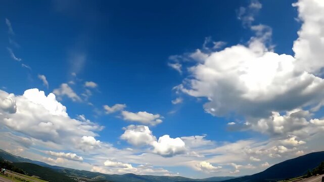 Scenic sky with puffy clouds over rolling hills