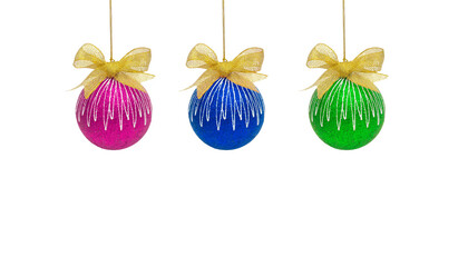 Set of New Year and Christmas balls in purple, blue and green colors isolated on white background