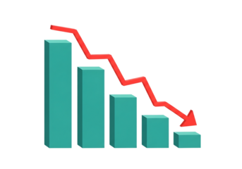 Red graph arrow down showing stock market exchange loss. Trading graph analysis. Investment indicator. Business graph chart of financial stock crisis. Red price in down trend chart fall