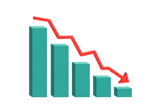 Red graph arrow down showing stock market exchange loss. Trading graph analysis. Investment indicator. Business graph chart of financial stock crisis. Red price in down trend chart fall