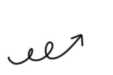 Hand-drawn black curly arrow pointing up right for highlights, directions, and creative graphic design elements on transparent background