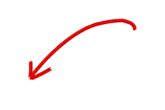 Hand drawn red curved arrow pointing down