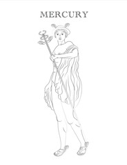 Mercury, Roman god of boundaries, commerce, communication, eloquence, financial gain, languages, luck, thieves, travelers, and trickery