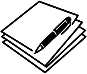 Naklejka premium Stack of Papers with Pen Icon Minimalist Black and White Vector for Education, Office and Writing
