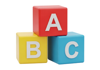 Childish alphabetical abc cubes, educational toys 3d illustration