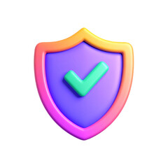 A colorful shield icon featuring a check mark, symbolizing security or validation in a modern digital design.