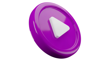 violet play button 3d isolated transparent PNG