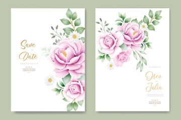 wedding invitation card with roses watercolor