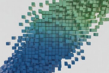 Abstract gradient of blue to green cubes creates a modern visual, perfect for tech, data, or design concepts