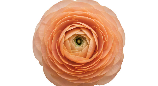 Close-up shows peach ranunculus petals; its radial symmetry and soft texture suit branding, posters, and minimal backgrounds. - Powered by Adobe