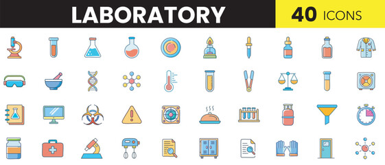 Laboratory Color Icon Set &ndash; Science Equipment, Research Tools, and Chemical Experiment Symbols