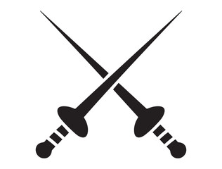 Fencing sword vector icon set. Fencing sport logo solid design collection. Crossed rapiers swords or fencing duel pictogram. Vector black silhouette. with white background