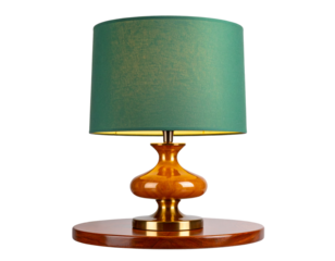Modern Green Table Lamp with Cylindrical Shade, Isolated on Transparent Background.