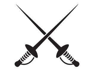 Fencing sword vector icon set. Fencing sport logo solid design collection. Crossed rapiers swords or fencing duel pictogram. Vector black silhouette. with white background
