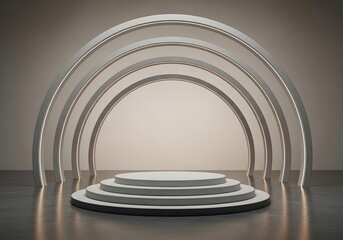 Naklejka premium Minimalist stage with arches and podium for product display