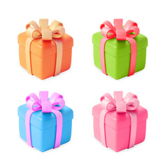 3d Color Gift Box Set Closed View Party Concept Cartoon Design Style. Vector illustration of Present