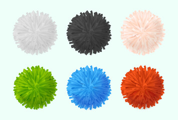 Realistic Detailed 3d Different Color Pom Poms Set Symbol of Happy Celebration. Vector illustration of Fluffy Ball Pompon