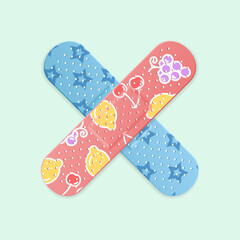 Realistic Detailed 3d Colored Kid Aid Band Plaster Strip Medical Patch Cross Children Print. Vector illustration