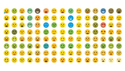 An Extensive Array of Expressive Emoji Icons Displaying Diverse Emotional States